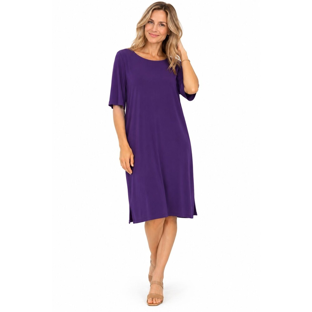 Eileen Fisher Dress Size PL Petite Large Shift Purple Short Sleeve Comfort